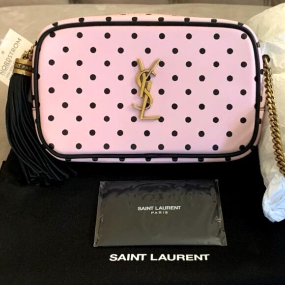 Saint Laurent YSL Mini Lou Polka Dot Leather Camera Crossbody Bag Pink Black NWT - Picture 1 of 16